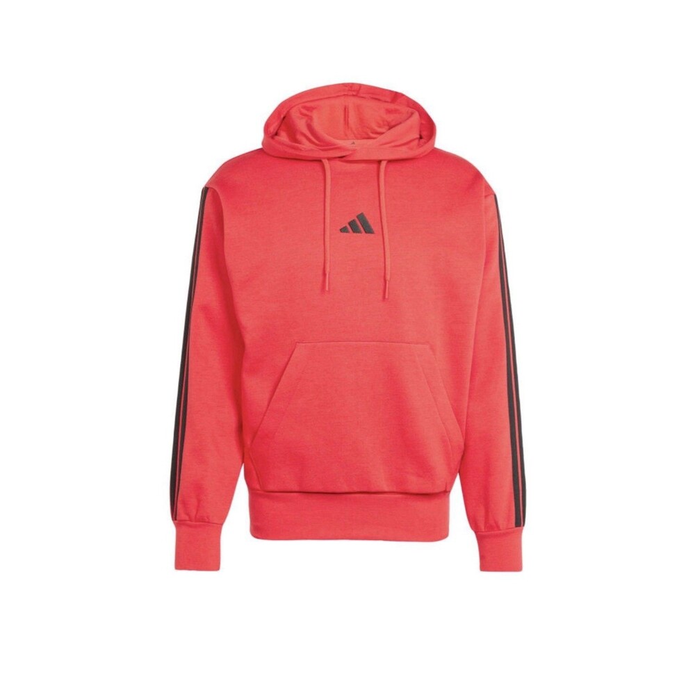adidas men Essentials 3-Stripes Fleece Hoodie Size Large Pure Ruby / Black - NEW